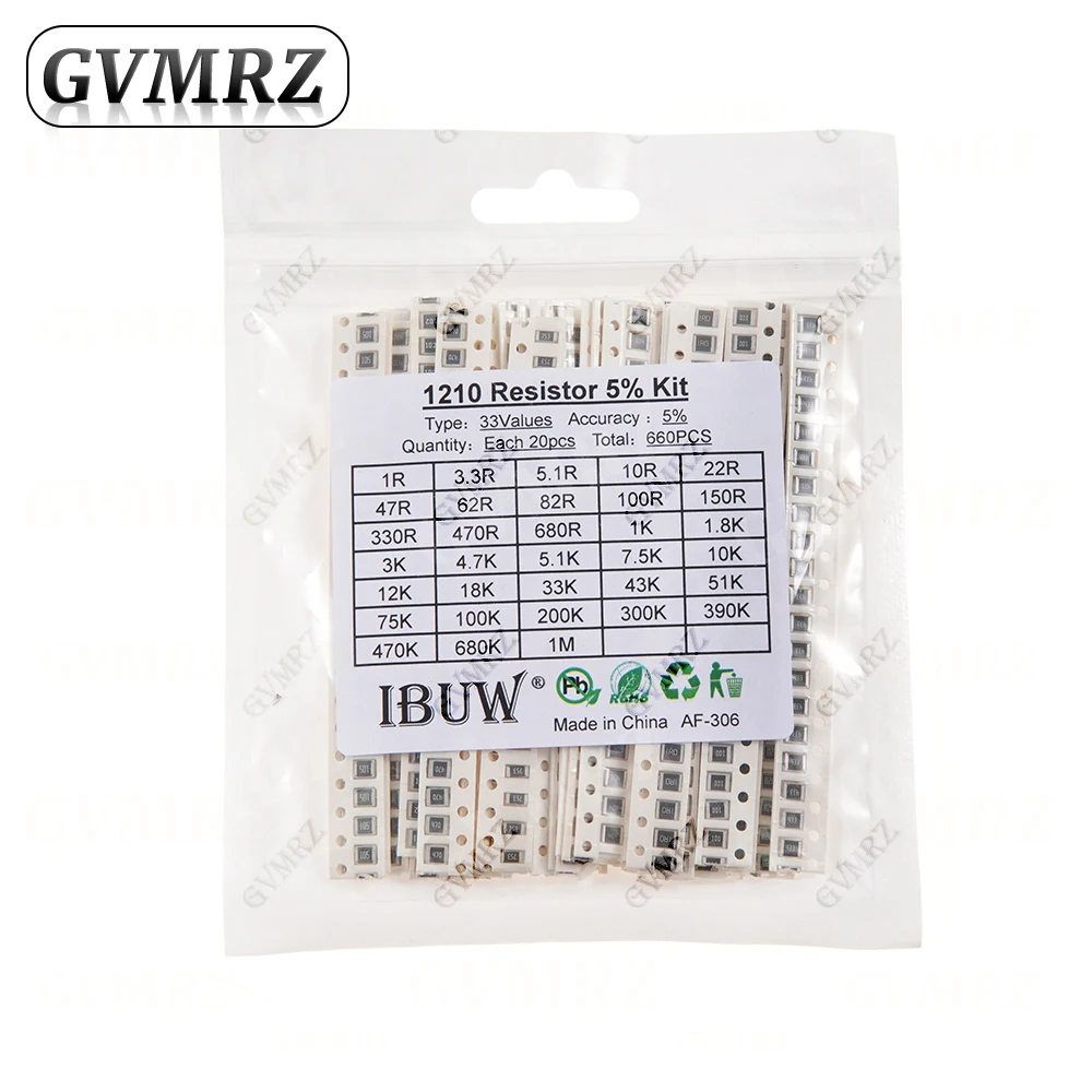 0201 0402 0603 0805 1206 1% 5% SMD-Widerstand Sortiment-Set 1R-1M 10K 100K 1K 100R Widerstandssatz DIY 1R00 0R82 0R47 0R33