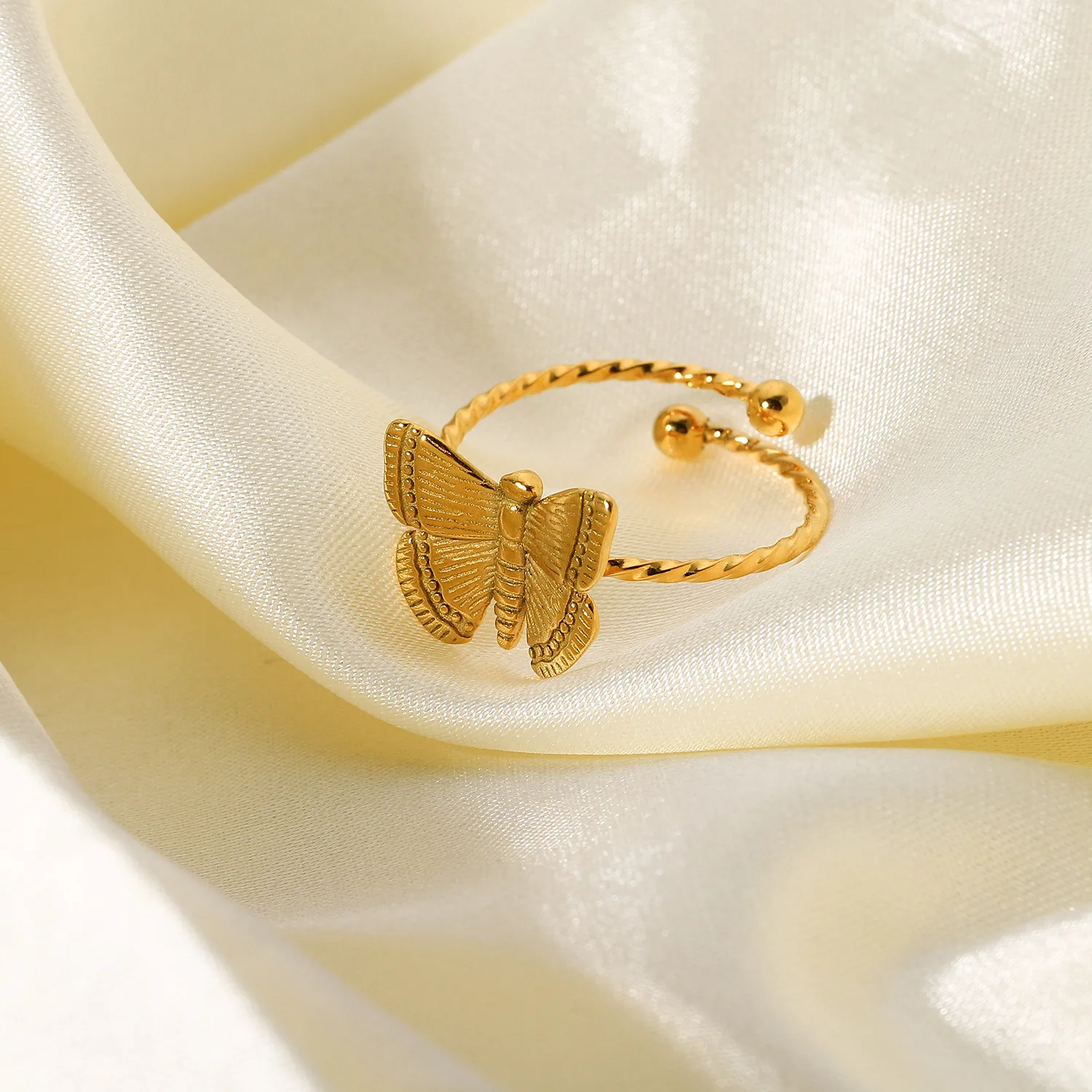 Stainless Steel PVD 18K Gold Plated Tarnish Butterfly Charm Rings For Woman Jewelry Wholesale 2023 Trendy
