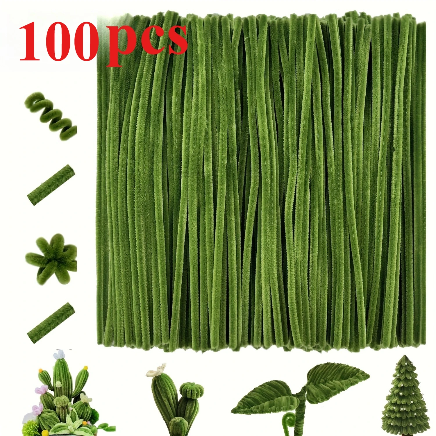 100pc Green Pipe Cleaner Craft Online Tutorial, Chenille Stem Flower DIY Art Supplies Project Decoration Kit, DIY Christmas Tree