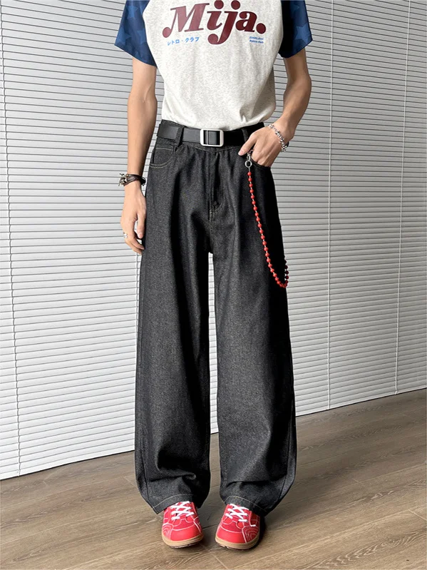 Vintage American Washed Men's Knife  Jeans Loose Wide Leg Long Trousers Casual Straight Cut Loose Fit Jeans for Teens