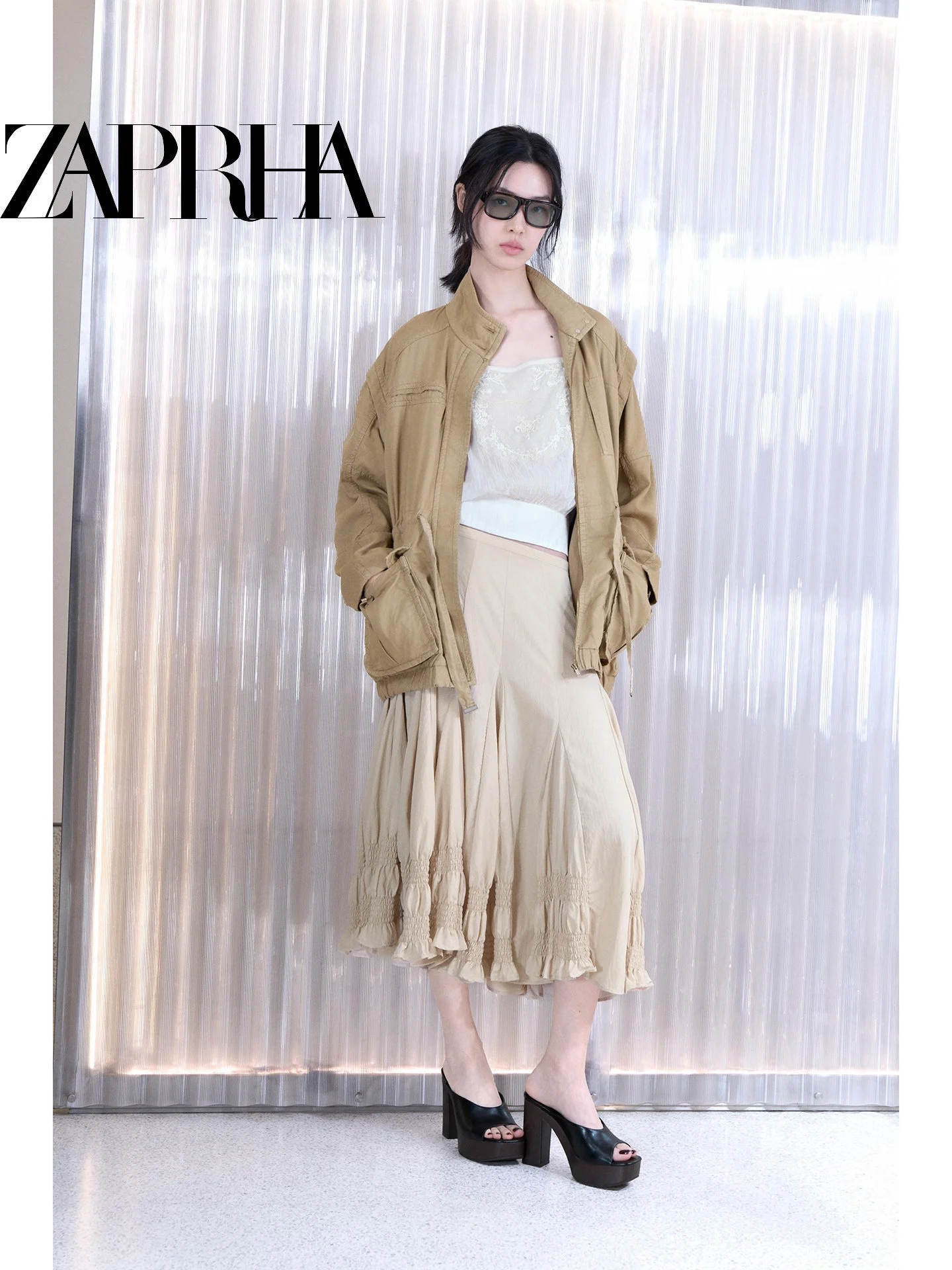 

Summer 2026 Gentle Vintage Pleated Wave Wide Swing Midi Skirt Slimming Elegant Ladies' Half-length Skirts Folded Hemline