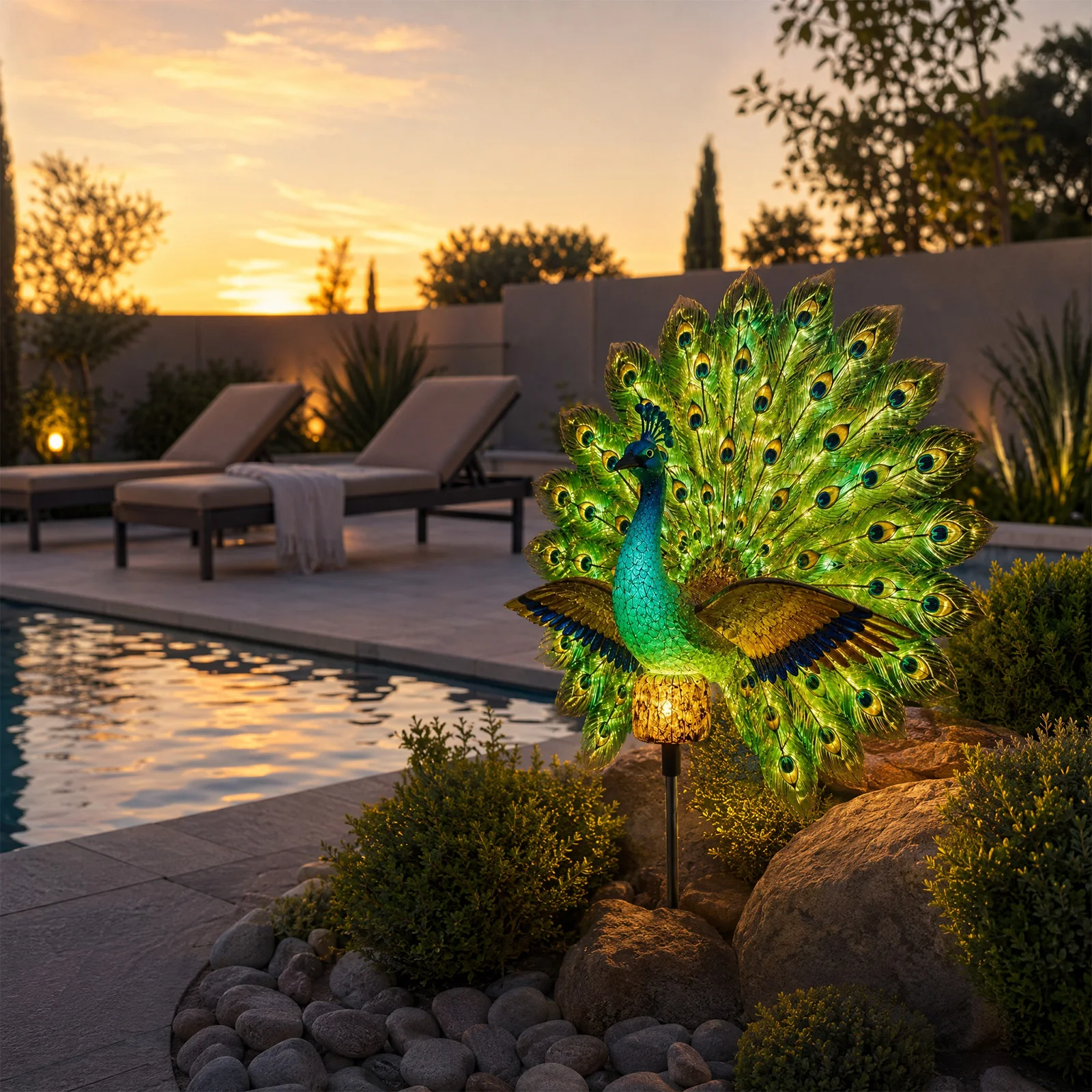 Solar Powered Peacock Figurine - Outdoor Power Stake review and price
