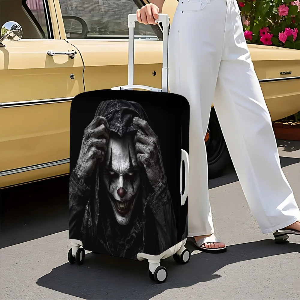 1pc scary clown print luggage cover. Fits suitcases from 18 to 32 inches; effectively protects your luggage.