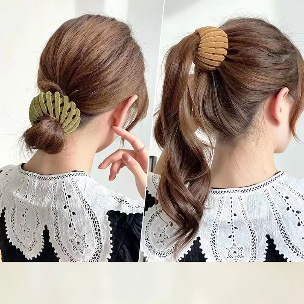 Stylish Flocking Birds Nest Hair Clips Geometric Ponytail Holder Elegant Bun Maker Fashionable Hairdressing Styling Tool