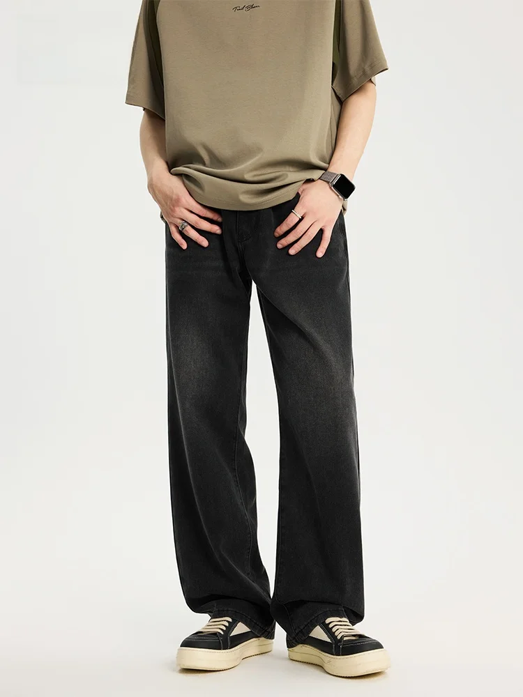 

JFU Весенние новые американские повседневные джинсы с талией в стиле ретро, мужские прямые утягивающие длинные брюки, износостойкие хлопковые и полиэстеровые брюки для отдыха...