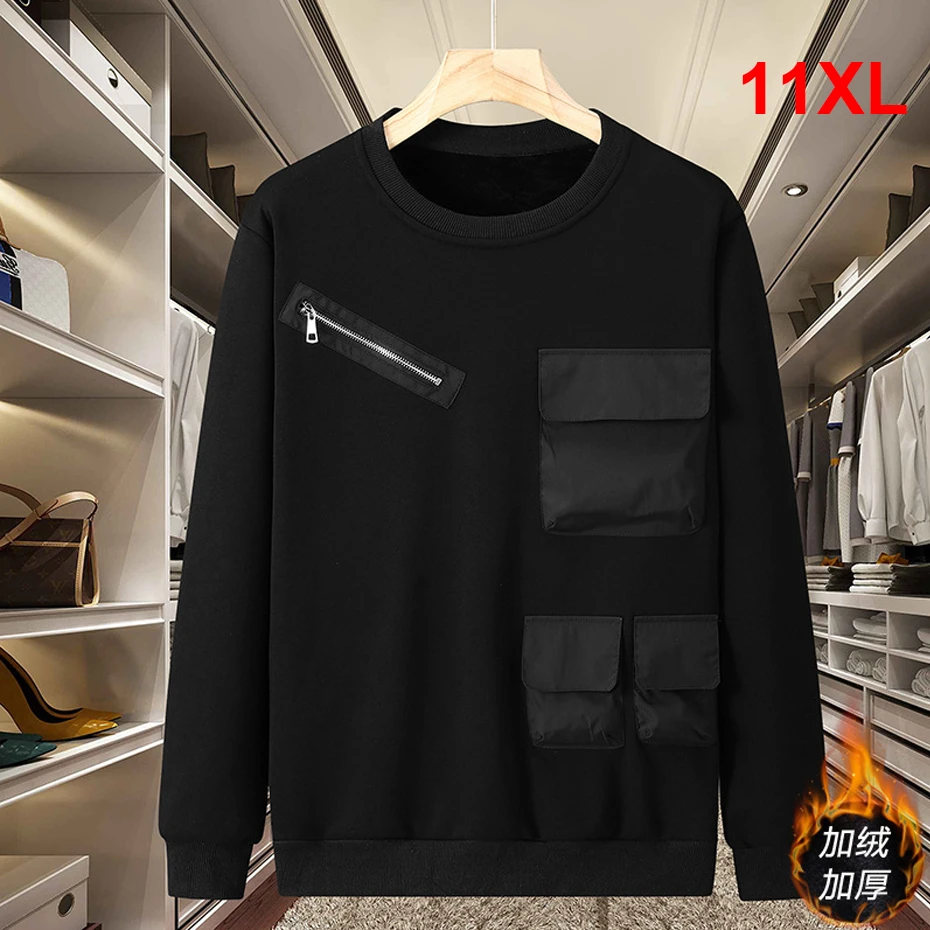 

Autumn Winter Fleece Sweatshirts Men 10XL 11XL Plus Size Sweatshirt Fashion Casual Pocket Design Pullover Male Big Size 10XL