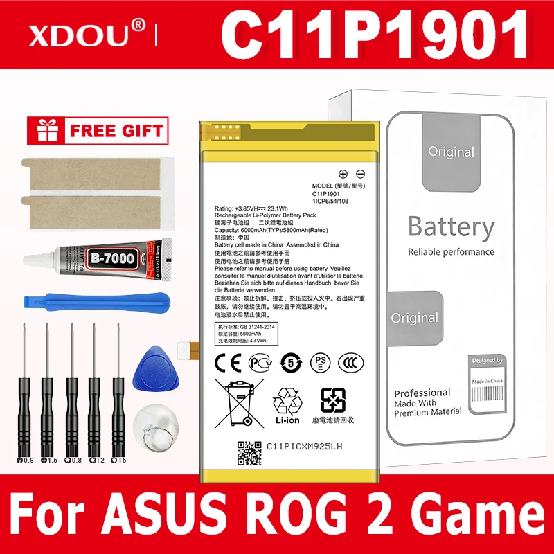 Brand New Battery C11P1901  6000mAh  For  ASUS ROG 2 Game  ZS660KL I001DB  Phone  Battery +Tools