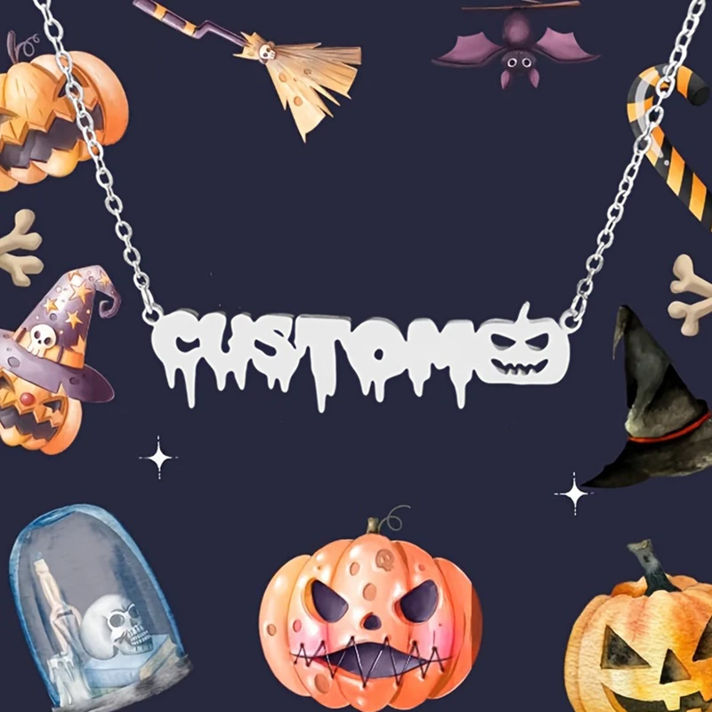 

Customized Personalized Halloween Necklace Ghost Pendant Stainless Steel Name Necklace Support Customized Images Halloween Gift