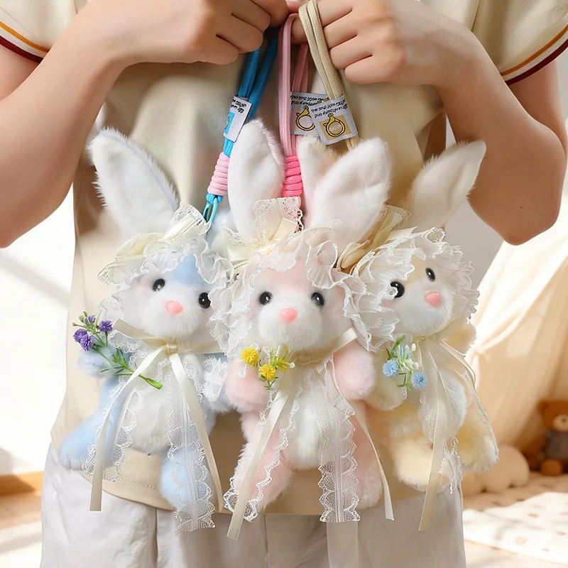 Rabbit Plush Toy Pink Blue Yellow Dress Up Bunny Lace Bonnet Cake Skirt Ballet Outfit Soft Seated Animal Home Decor Keepsake