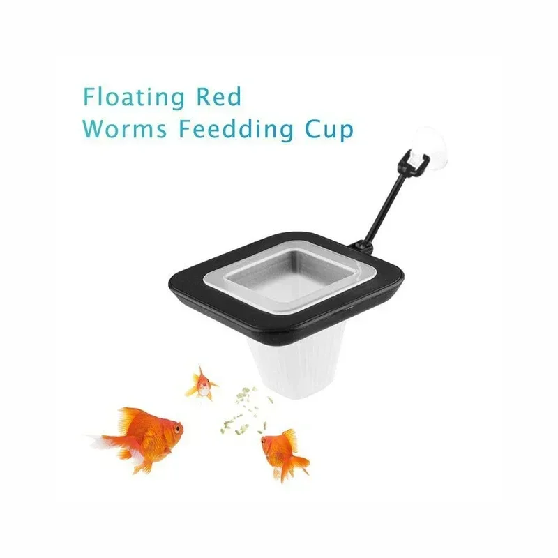 Fish Tank Floating Red Worm Cup Feeder Cone Shape with Sucker Durable Defrostable