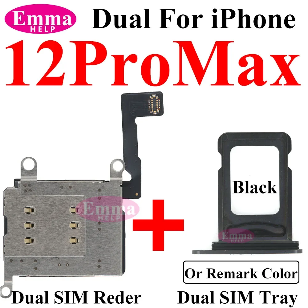 EmmaHelp 1set Dual Sim Card Reader Connector Flex Cable + Tray Slot Holder Adapter for iPhone 11 12 13 14 15 Pro Max XR XSMax