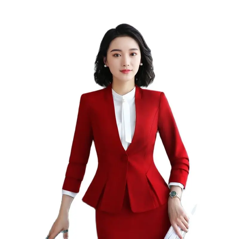 

Long Sleeve Elegant Red Formal Uniforms Styles Blazers and Jackets Coat For Business Women Ladies Tops Clothes Outwear OL Blazer