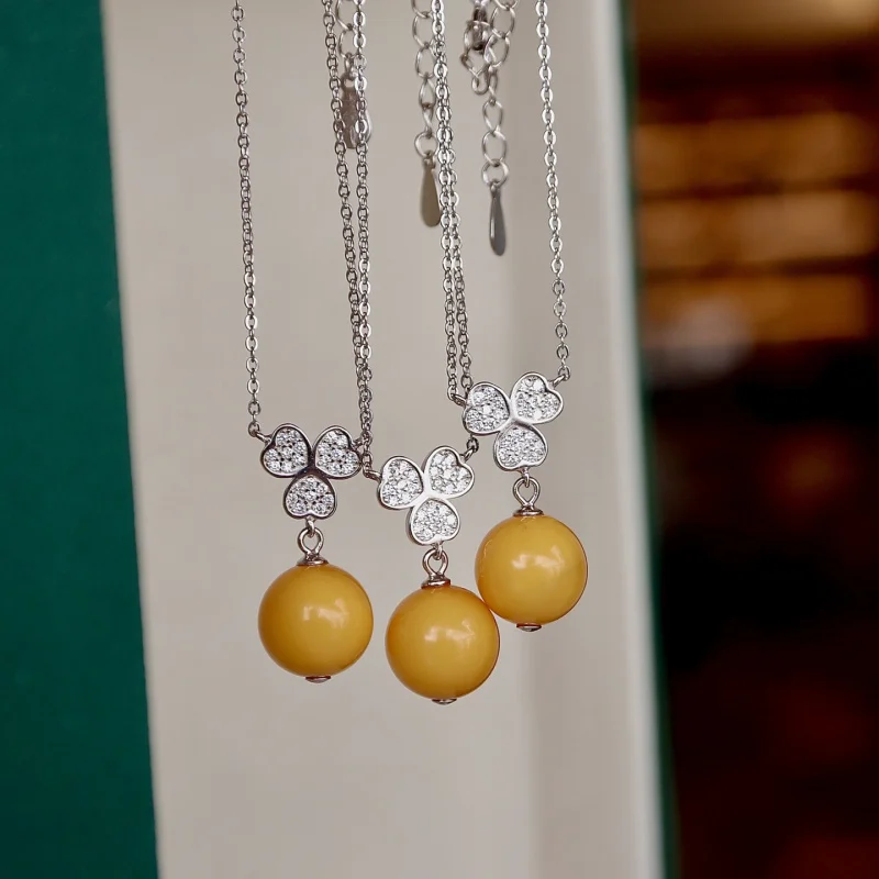 

Натуральное старое ожерелье S925, серебро, инкрустированное куриным жиром, желтый мед, воск, кулон, ювелирные изделия