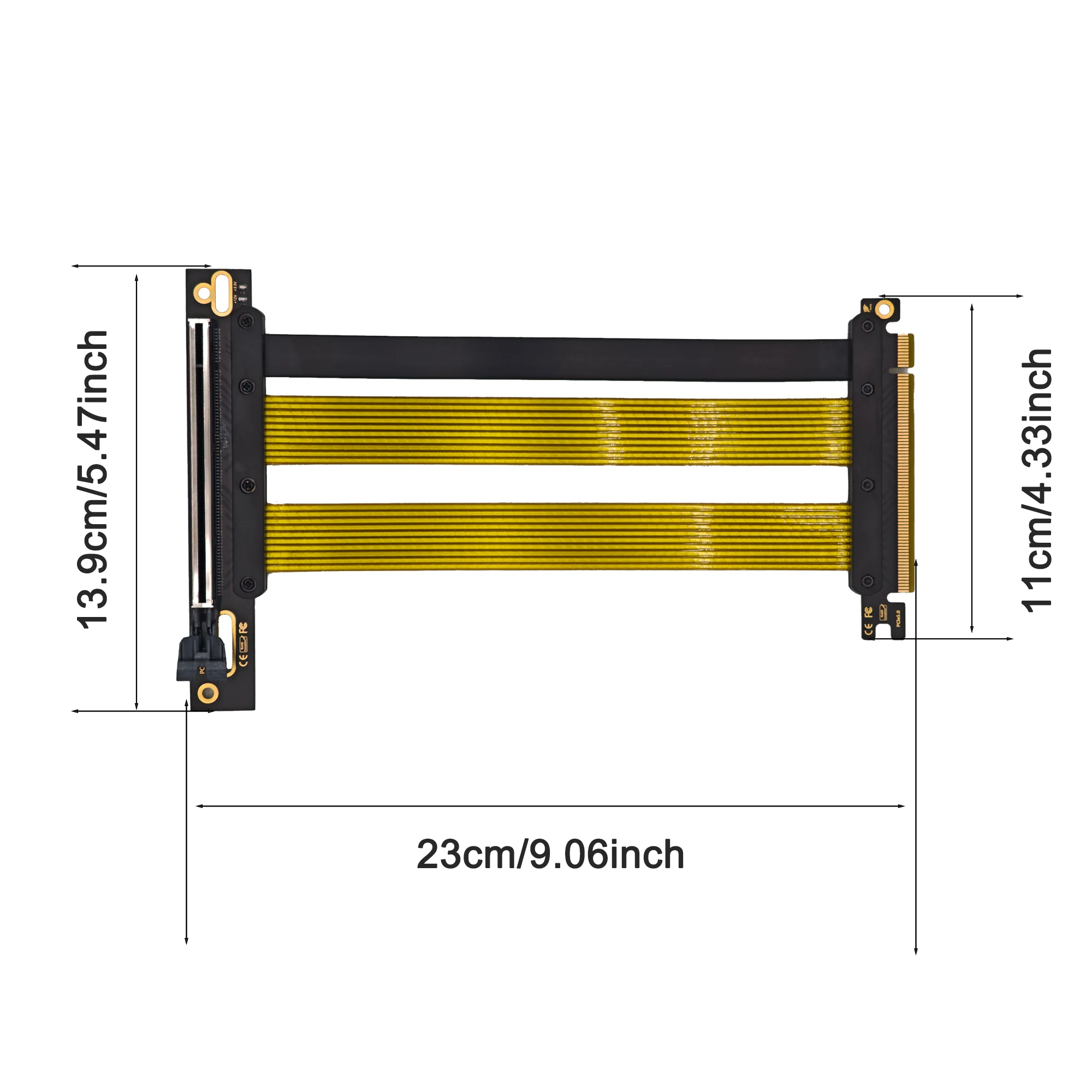 9-inch PCI-E5.0x1690 degree slot, 64 gigabytes/second 180°-90° GPU boost cable-RTX4090, RX7900, 4-pin ATX connector