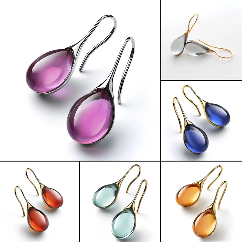 Simple Alloy Women Retro Drop Earrings Lady Stylish Opal Inlaid Dangle Earrings Exquisite Beautiful Elegant Women Lady NA