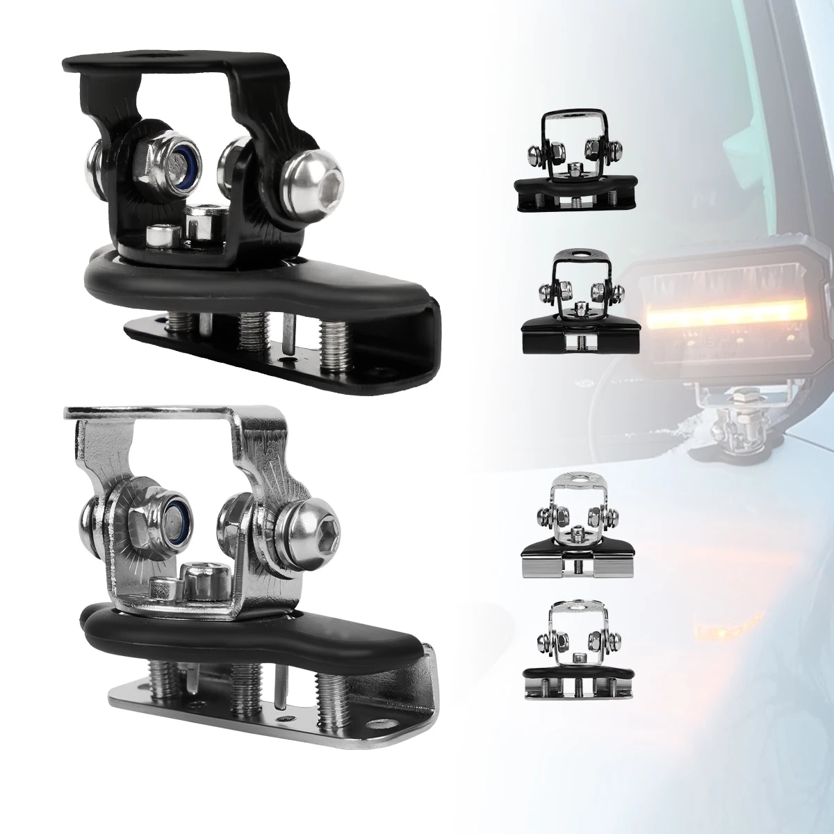 2pcs Stainless Steel Universal Car Auto A-Pillar Hood LED Work Light Bracket Holder Clamp Engine Cover Lamp Bar Mounting Clamp