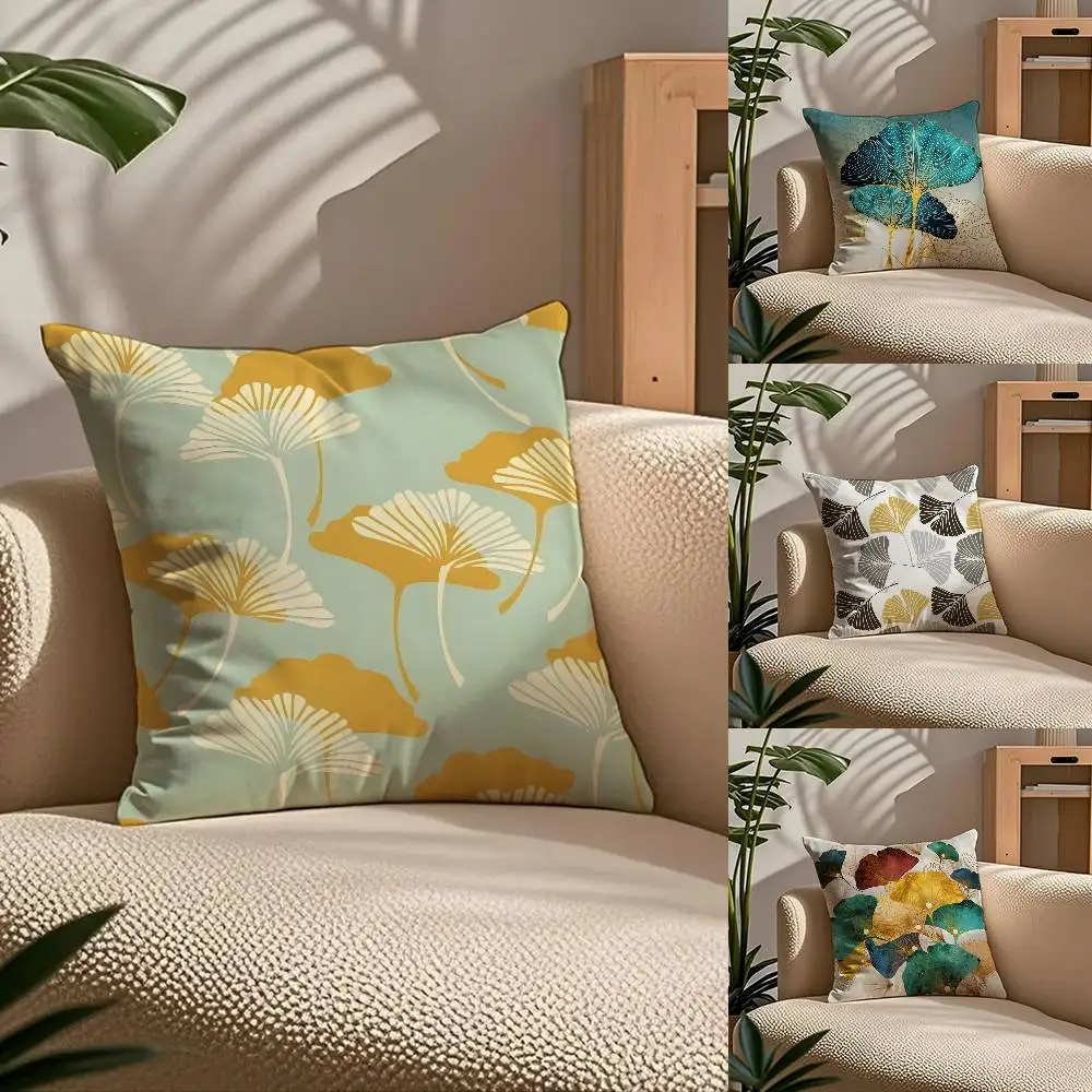 

Ginkgo Leaves Printed Anime Pillow Case Comfort Sofa Bed Silky elegant Invisible zipper Custom Decorative cushion cover