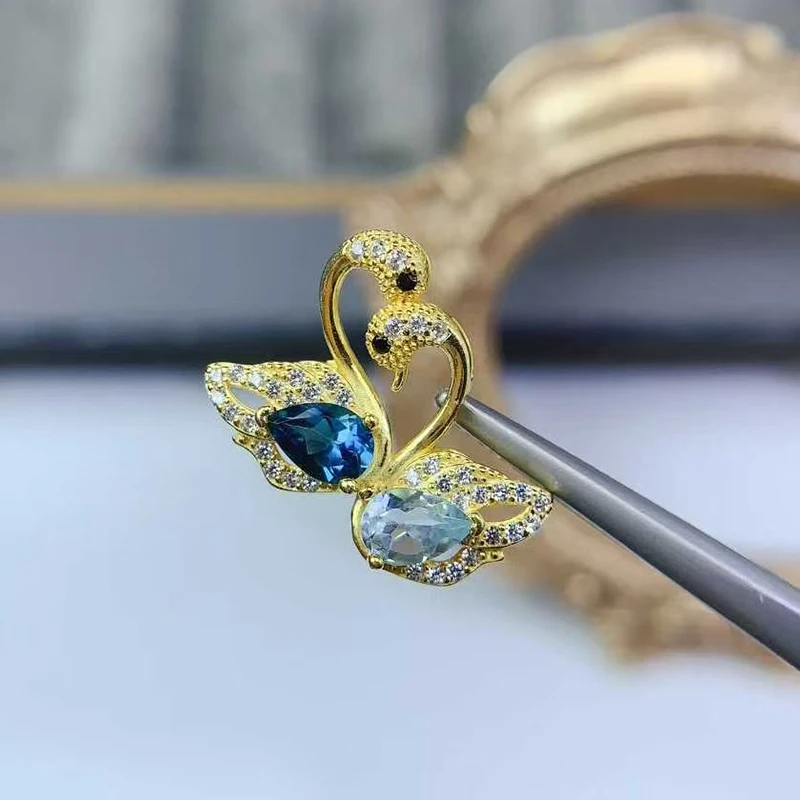925 Silver Swan Pendant Natural Topaz Pendant for Women 4mm*6mm VVS Grade Genuine Topaz Necklace with 18K Gold Plating