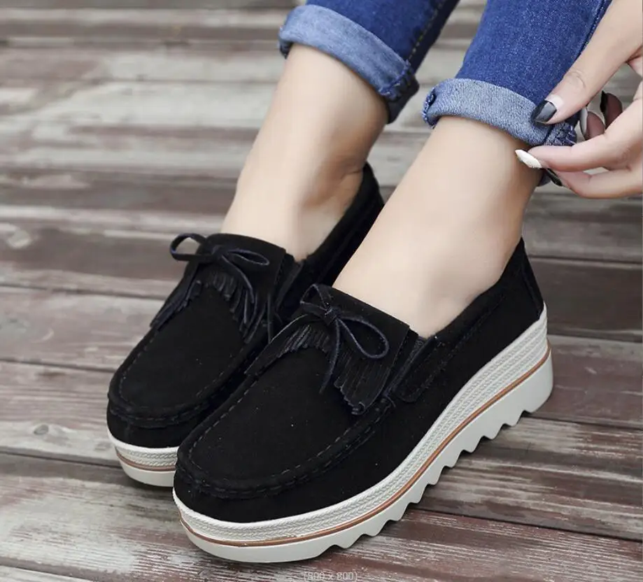 New Spring Women Flats Shoes Woman Platform Flats Sneakers Women Suede Ladies Tenis Loafers Moccasins Casual Fringe bow Shoes