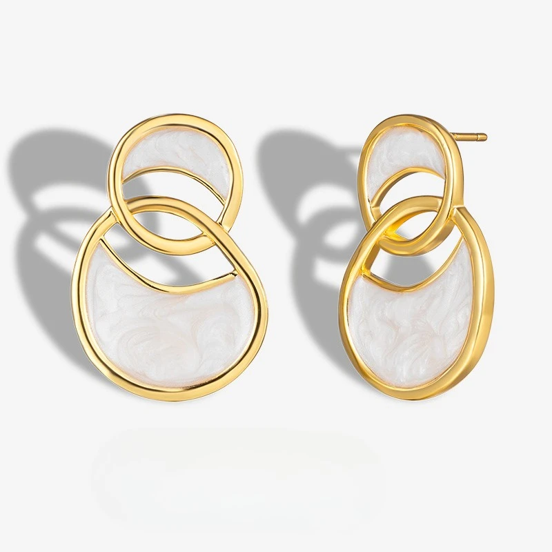 

New S925 Silver French Double Ring Drop Glaze Irregular High-end Heavy Industry Earrings Niche Design Earrings Wedding Jewelry
