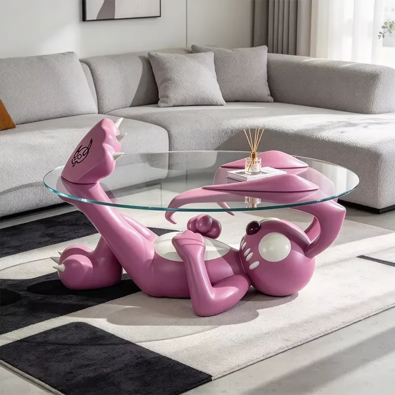 Handmade Resin Cartoon Rabbit Sculpture with Tempered Glass Top Modern Design Durable Eco Friendly Commercial Furniture