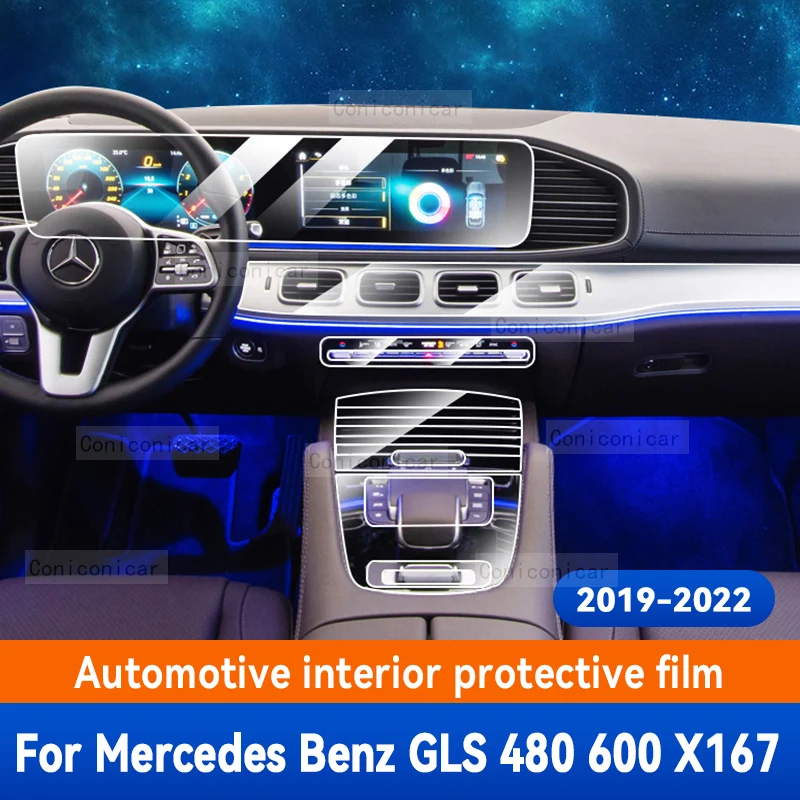 

For Mercedes Benz GLS X167 2019-2022 Car Interior Center console Transparent TPU Protective film Anti-scratch Accessories