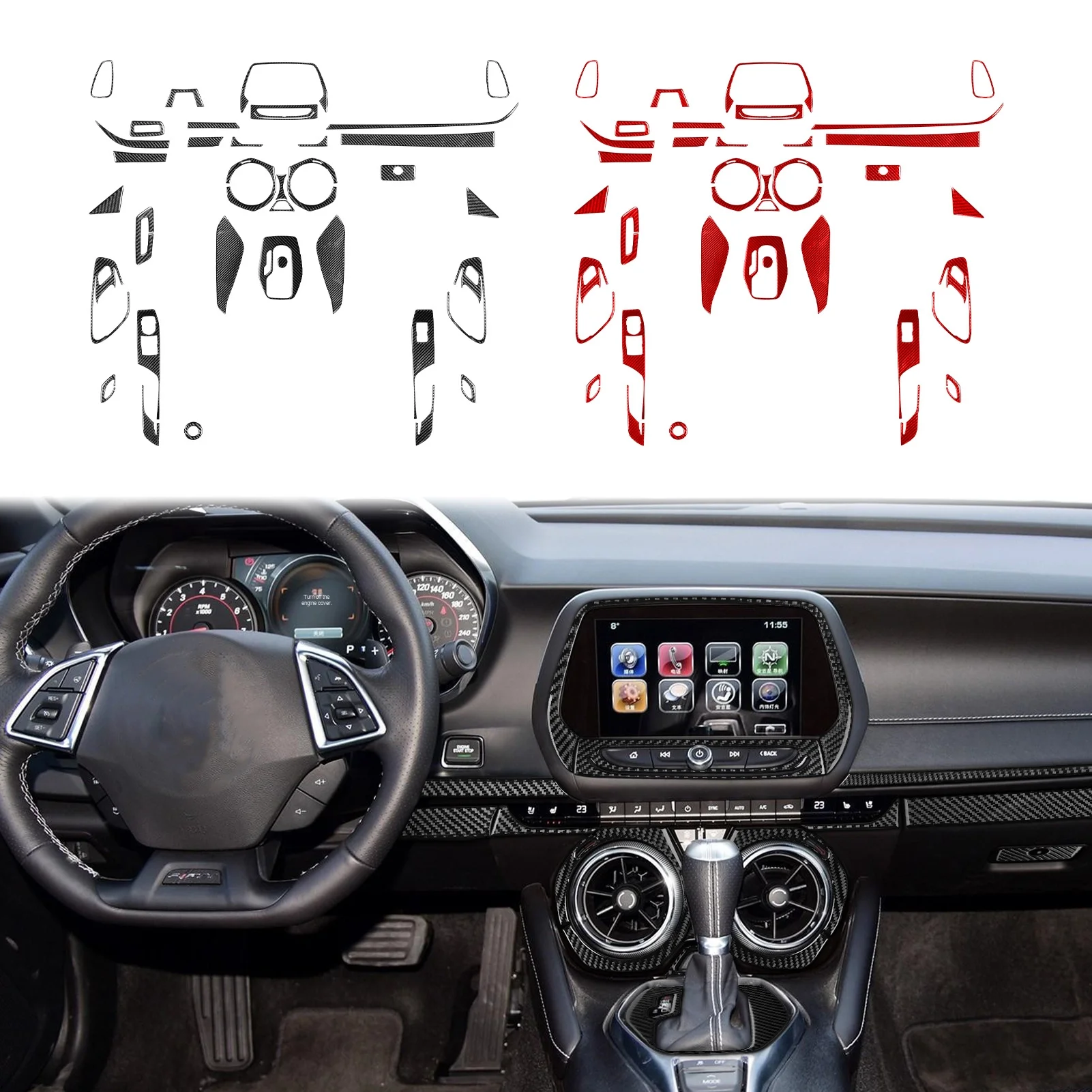

Fiber Interior Modified Auto Parts for Chevrolet Camaro 2016-2022 Center Console Instrument Lift Decoration Car Gear Knob