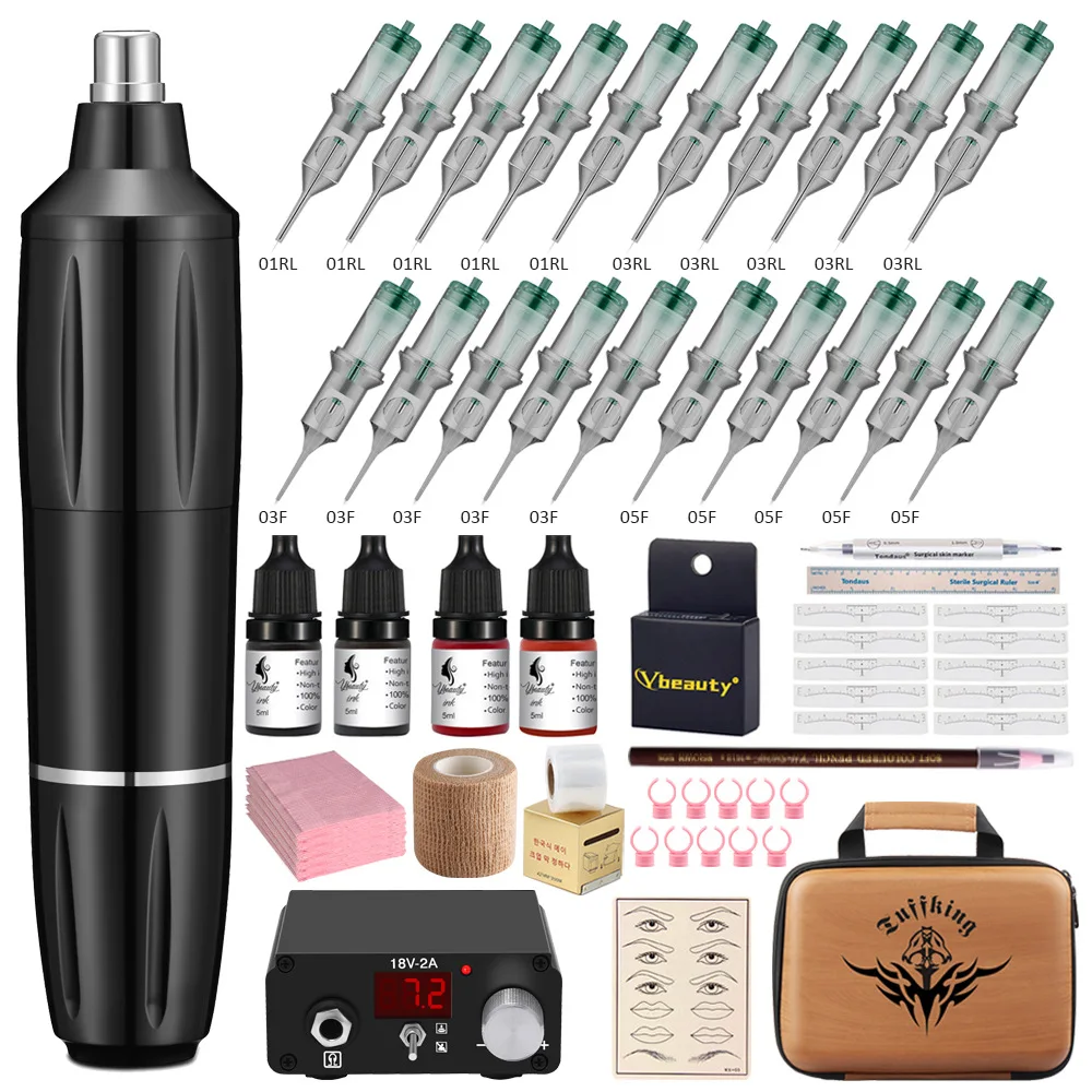 مجموعة كاملة من أدوات الوشم والتطريز عبر الحدود، بما في ذلك القطع والتعفير، وآلة التطريز المبتدئين بإبرة واحدة