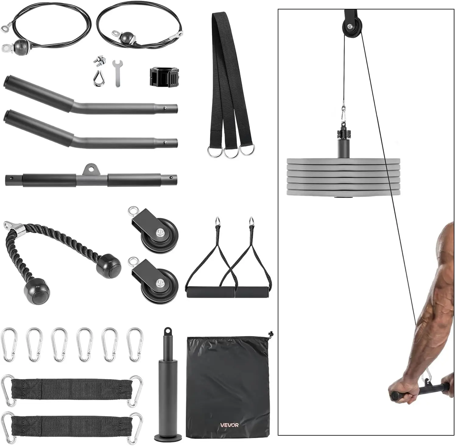 LAT Pulldown Attachments, Cable Machine Rowing T-bar V-bar Tricep Pull Down Bar, Back Strength Training Rubber Coated Handle Gri