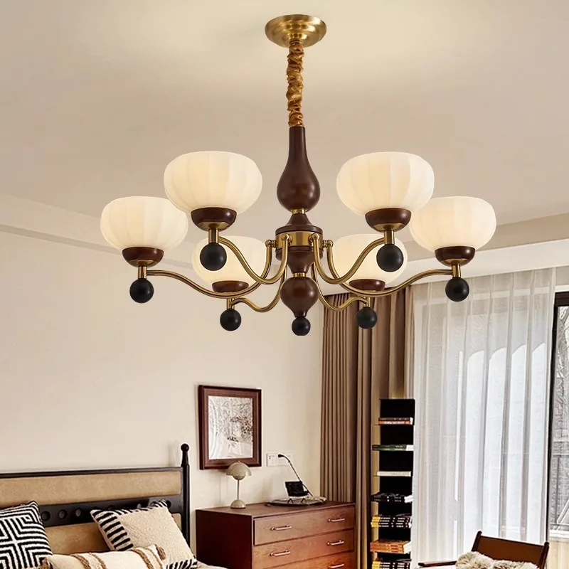 Walnut eye protection chandelier American retro living room Nanyang wind chandelier y