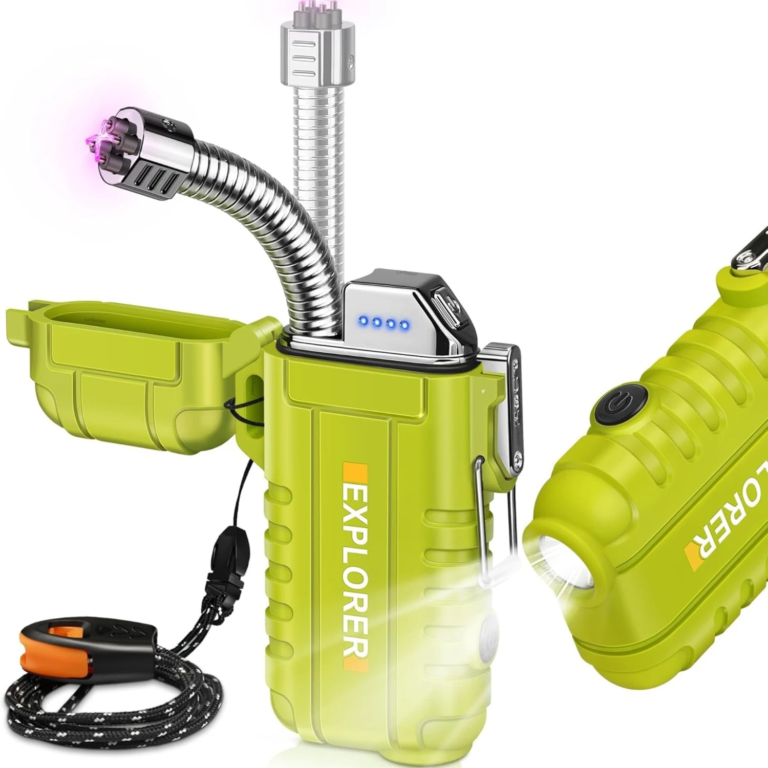 Electric Lighter USB C, Powerful Dual Arc Plasma Flame, with Flashlight, Wind & Waterproof Lighters for Candle, Emergency