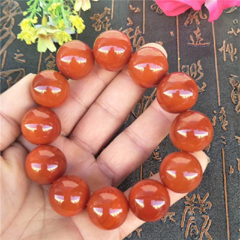 

14 20Mm Persimmon Red Buddha Men'S And Women'S Agate Round Beads Jade Bracelet