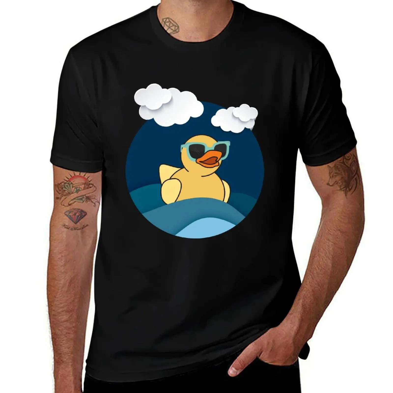 

Cute Art Of Zoo Yellow Rubber Duckling Bath Toy Rubber Duck Ducky T-Shirt Simple Line Art Print Tee