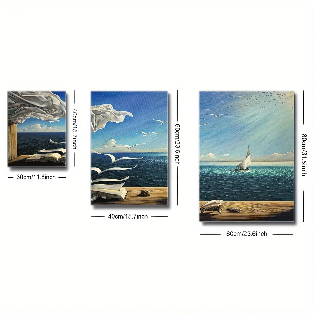 طائرة ثنائية الأبعاد، 3 قطع من القماش بدون إطار، تفسير فني منزلي على الموضة للوحات تزيين المناظر الطبيعية على شاطئ البحر، Tyndall