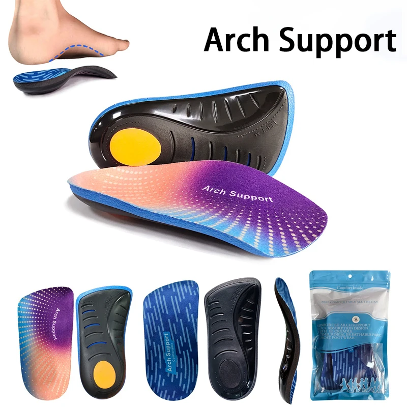 Half Arch Support Insoles Flat Foot Orthotic Shoe Inserts Cushion Shock Absorbing Foot Pain Relief Insoles For Walking Sneakers