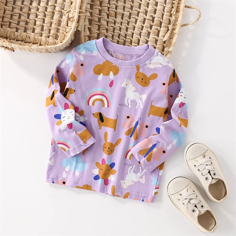 Jumping Meters 2-7T Animals Long Sleeve Girls T Shirts Kids Autumn Spring Baby Boys Clothes Fashion Toddler Shirts
