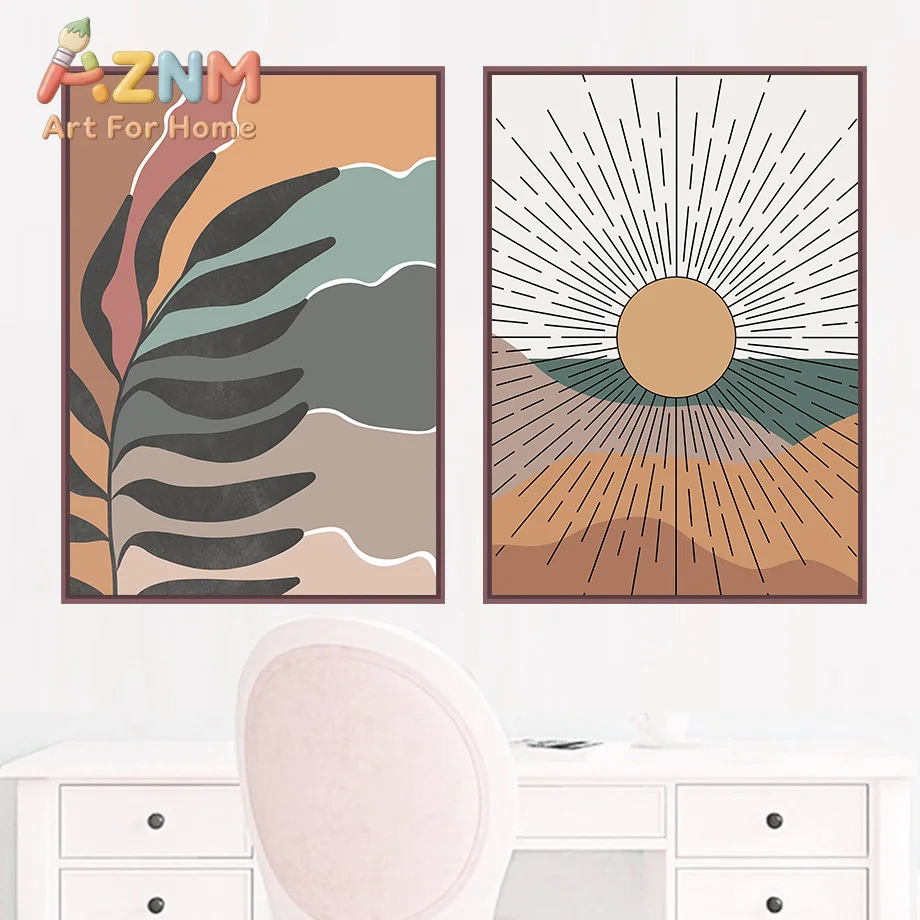 Sun Leaves Rainbow Abstract Geometry Boho Nordic Wall Art Painting Gallery Posters And Prints Wall Picture For Living Room Decor