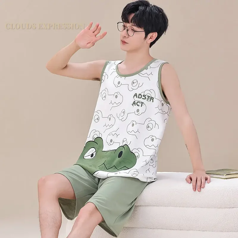 Estate New Plus 4XL Cartoon Dinosaur Boys pigiama lavorato a maglia Mens pigiama set Sleepwear pigiama indumenti da notte abiti pigiama Loungewear