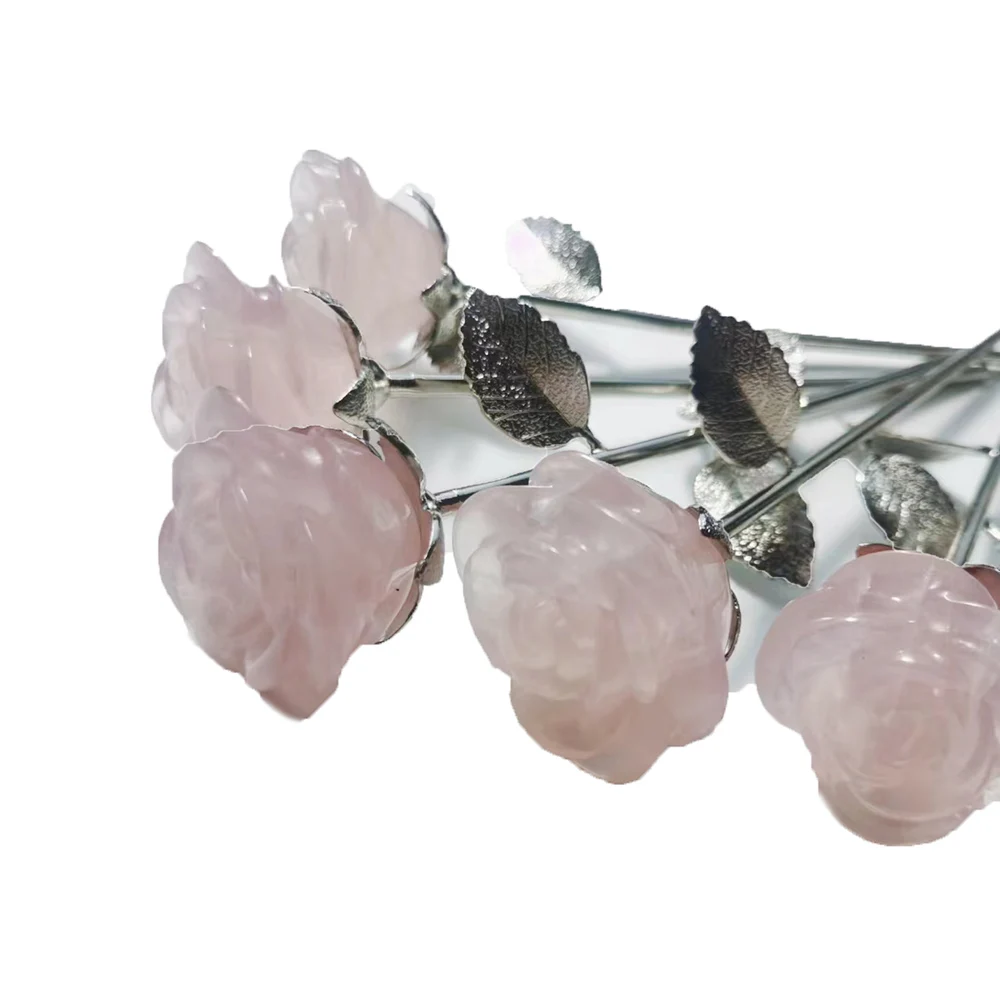 1Pc Customized Hand Made Natural Crystal Rose Quartz Flower Carving For Gift High Quality Hot Selling Stone For Decoration