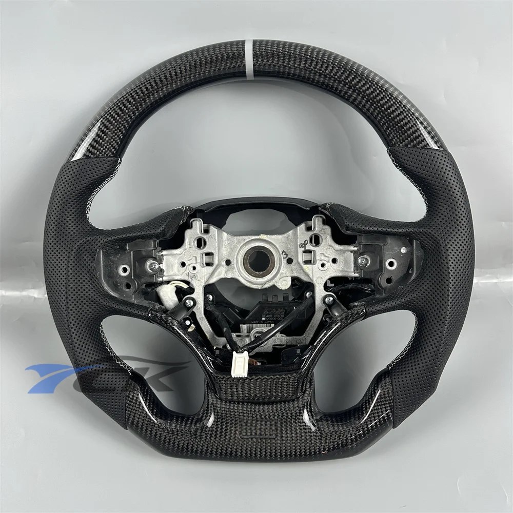 

Custom Black Carbon Fiber Black Leather White stripes Steering Wheel for 2018 2019 2020 2021 2022 2023 2024 2025 L-exus US LS