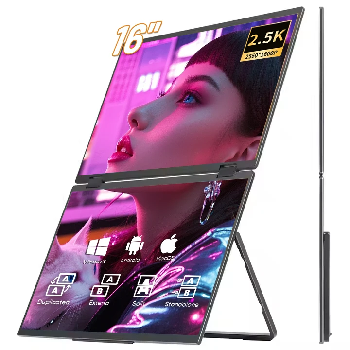 New 2.5K Ultra-Thin Lightweight 60hz Dual Screen Portable Monitor 16 Inch 2560X1600 Resolution LCD Portable External Screen
