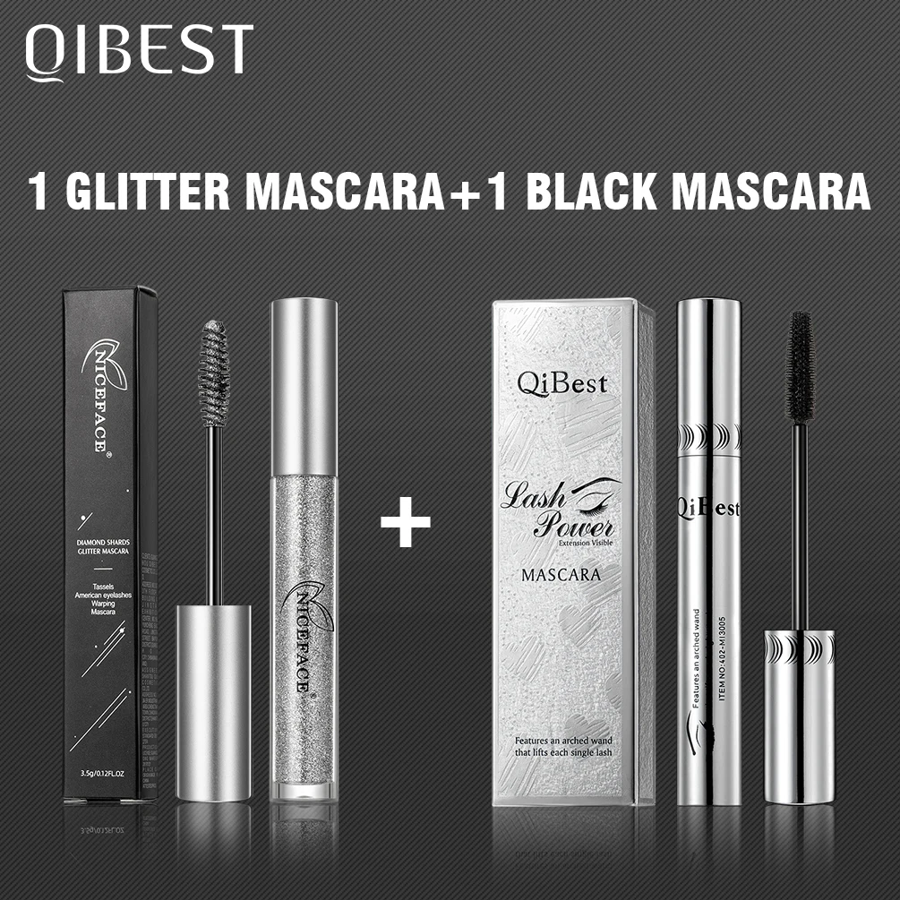 

4D Black Mascara And Diamond Glitter Mascara Set Waterproof Eyelashes Curls Extension Makeup Long-lasting Lengthens Eyelash Kits