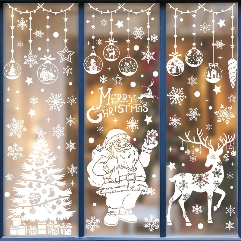عيد الميلاد ديكور نافذة ندفة الثلج شجرة الغزلان ملصقات الجدار ملصق زجاج نافذة ملصقات #1