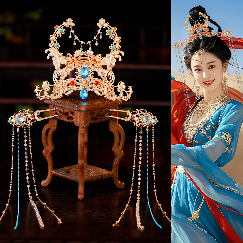 Chinese Dunhuang Flying Apsaras Hanfu Hair Accessories Set Tassel Hair Crown Hairpins Retro Cosplay Costume Headpieces For Women