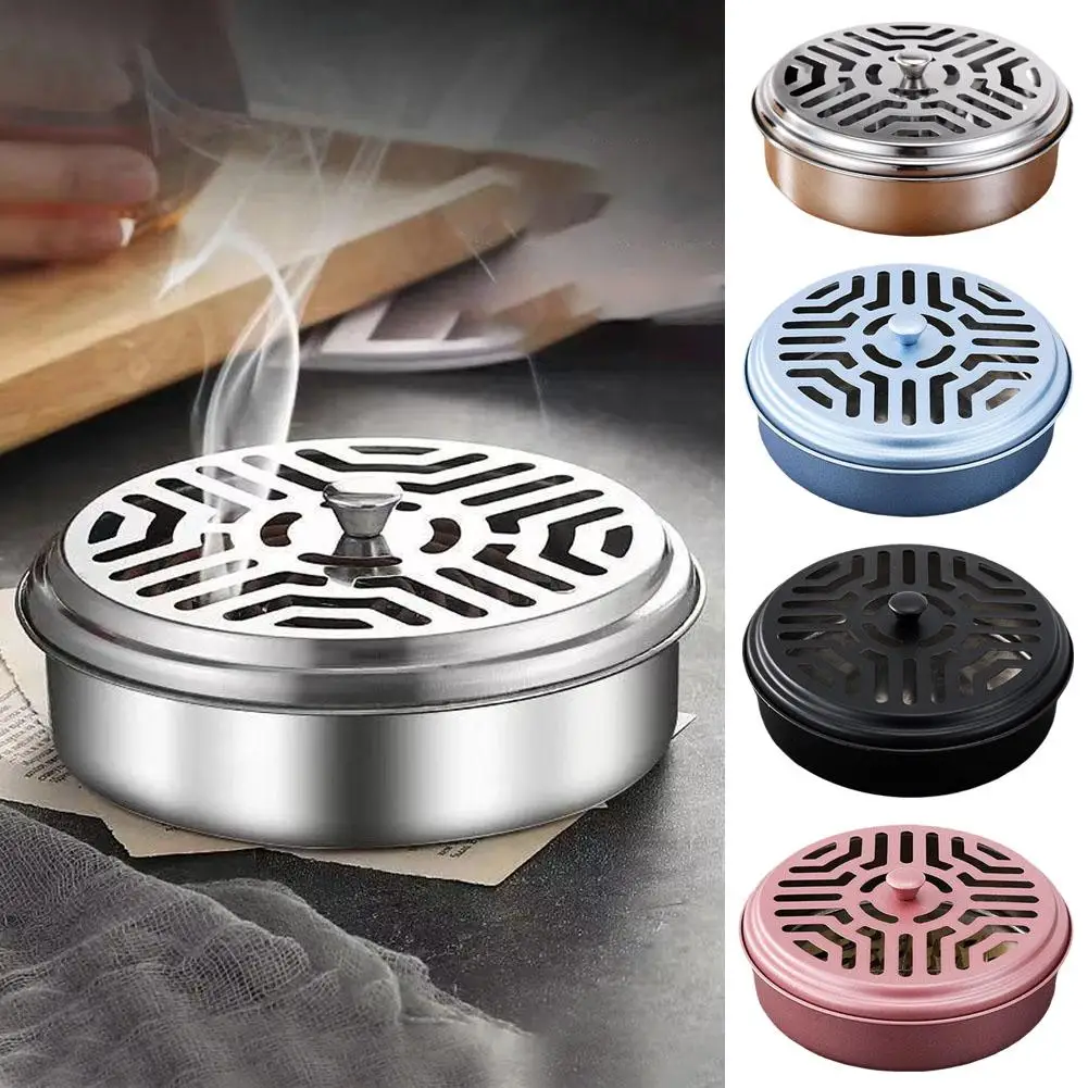 Mosquito Coil Box Portable Mosquito Coil Holder Stainless Incense Round Box Sawtooth Burner Box Mesh Plate Mosquito Coil St X2Y5