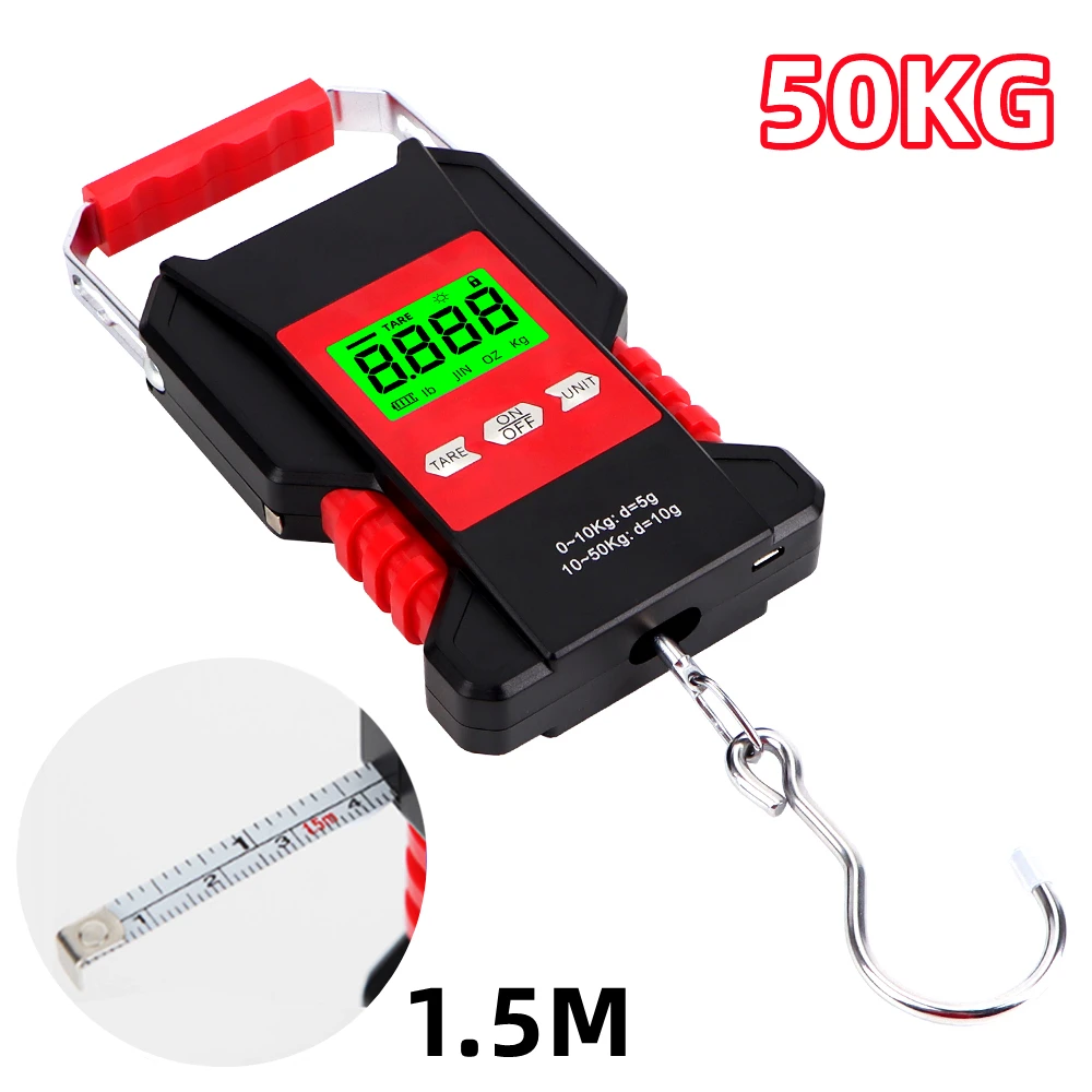 50kg/5g LCD Display Digital Hanging Scale Mini Electronic Fishing Travel Luggage Balanca Portable Weighing Scales Waterproof