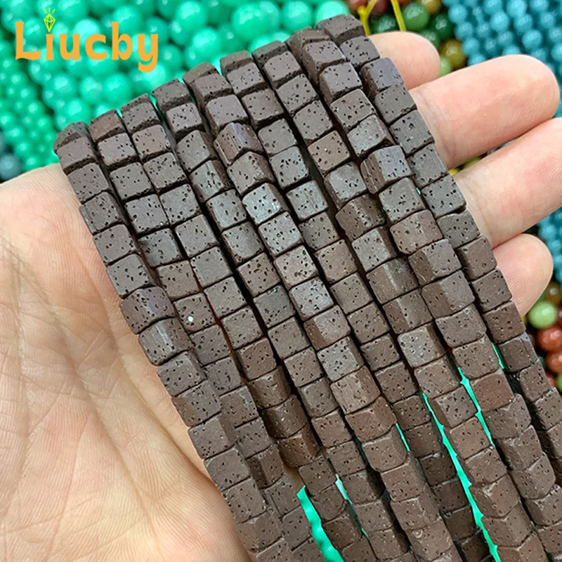 Braune vulkanische Stein blöcke Perlen DIY Zubehör Ohrringe 100% echte 5a Lava Naturstein Perlen für Schmuck herstellung 15 "Zoll 8mm – Detail 6