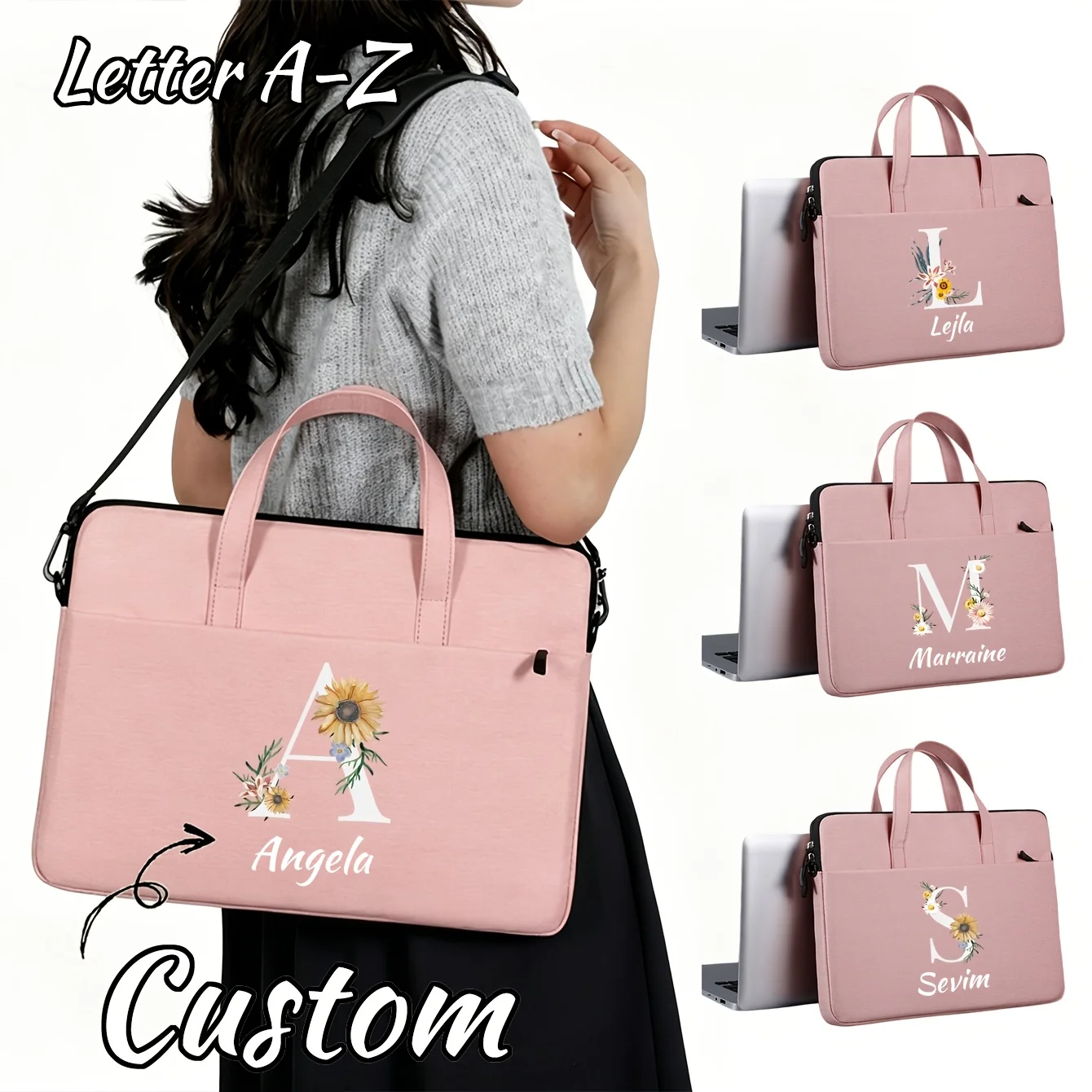 Personalized Laptop Bag, Shoulder Bag & Handbag. Features A 26-Letter Print. Suitable for 14-Inch Laptops