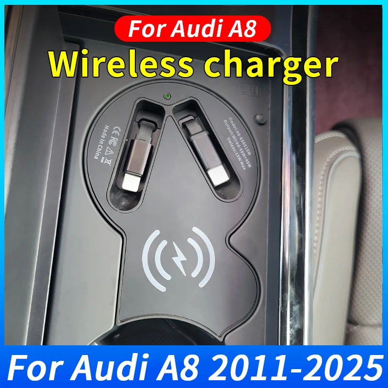 For Audi A8 Wireless Car Charger Cigarette Lighter Splitter With Retractable Data Cable For Fast Charging PD3.0 for  Samsung