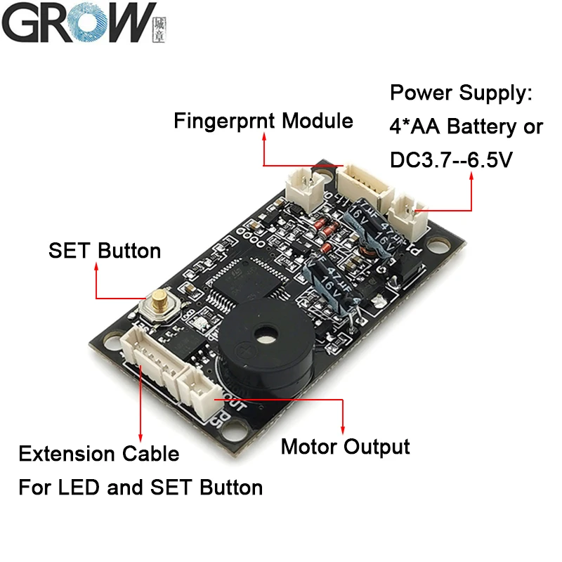 GROW KS200 4*AA Battery or DC3.7V-6.5V Motor Output Lower Power Consumption Fingerprint Control board For Door Access Control
